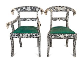 A Set of Eight Indian Mother-of-Pearl-Inlaid Dining Chairs
Height 35 inches.