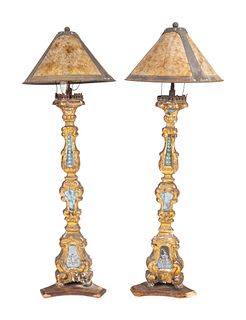 A Pair of Italian Renaissance Giltwood Pricket Sticks Mounted as Lamps
Height overall 45 inches.