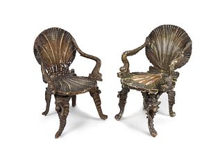 A Pair of Italian Silvered Grotto Armchairs
Height 35 x width 22 inches.