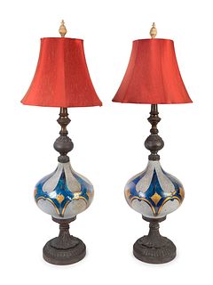 A Large Pair of European Orientalist Enameled Glass Table Lamps
Height excluding fittings 26 inches.