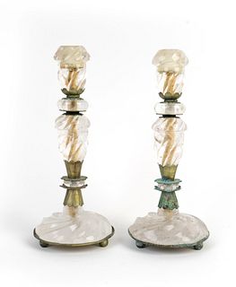 A Pair of Rock Crystal Candlesticks
Height 11 x width 5 inches.