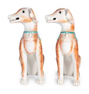 A Large Pair of Chinese Export Style Porcelain Figures of Dogs
Height 20 x length 18 x depth 10 inches.