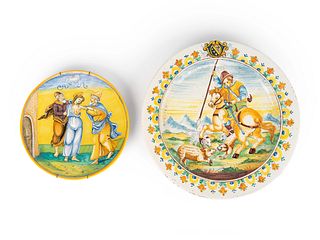 Two Italian Maiolica Chargers
Diameters 12 1/2 and 18 inches.