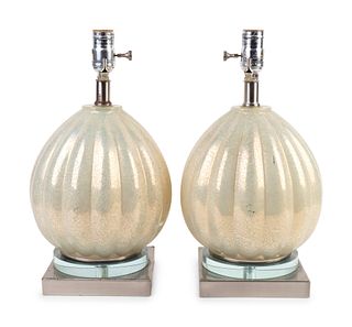 A Pair of Venetian Blown Glass Lamps
Height excluding fittings 11 1/2 x diameter 9 inches.