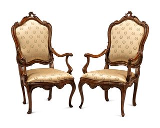 A Pair of Venetian Walnut Armchairs
Height 45 x width 27 1/2 x depth 21 1/2 inches.