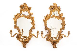 A Pair of Italian Carved Giltwood Girandole Mirrors
Height 54 x width 35 inches.