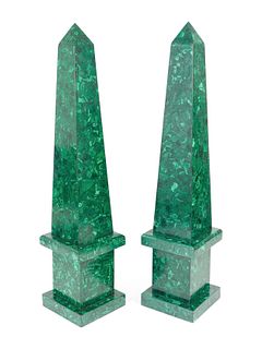 A Pair of Monumental Malachite Veneered Obelisks
Height 60 1/2 inches.