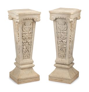 A Pair of Italian Carved Marble Pedestals
Height 36 x width 13 x depth 13 inches.