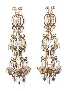 A Pair of Italian Eight-light Beaded Wall Sconces
Height 47 x width 16 x depth 11 inches.
