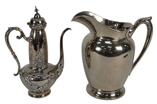 Two-Piece Sterling Silver Pitcher and Teapot, pitcher height 8 3/4 inches, teapot 9 3/4 inches, 34.4 t.oz.