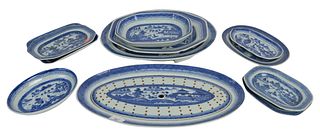 Eleven Piece Lot of Canton to include fish trays with liner, well and tree platter, along with various trays, fish platter, length 19 inches. Provenan