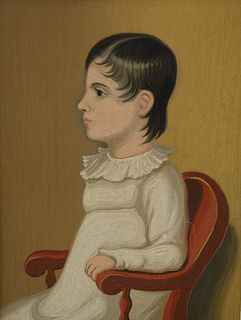 American School (19th century), small folk portrait of a young boy, oil on panel, unsigned, handwritten label adhered to the reverse denotes the sitte
