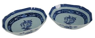 Pair of Chinese Export Porcelain Serving Bowls having center family crest of a gopher with three stars, height 3 1/8 inches. Provenance: From a Newpor