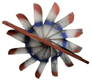American Red, White and Blue Painted Folk Art Windmill Fan, wood and tin, diameter 56 inches.