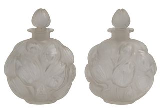 Pair of Rene Lalique "Jaytho" Art Glass Perfumes designed by Jay Thorpe, 1927, marked "Lalique, France" on bottom and "Jaytho" on side, height 4 inche