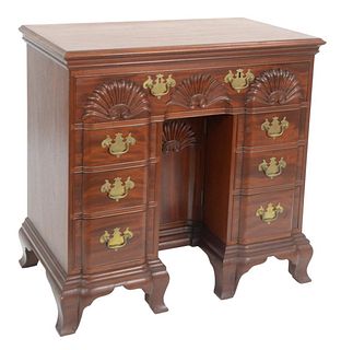 Irion Company Custom Mahogany Kneehole Vanity, having triple shell carved top drawer all set on ogee feet, case height 34 1/2 inches, width 34 inches,