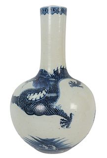 Chinese Blue and White Globular vase having five clawed dragon decoration with a 6 character Qianlong mark to the underside, 19th century, height 16 7