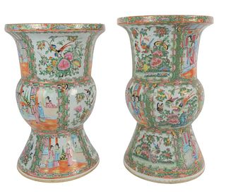 Two Famille Rose Gu Shaped Vases, 19th century, height 16 inches. Provenance: From a Glastonbury, Connecticut Collection.