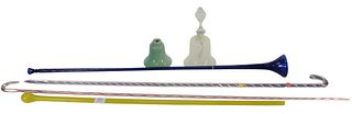 Six Piece English Glass Group, to include two nailsea canes with twist design; one nailsea walking stick; one blue blown glass coach horn, circa 1810 