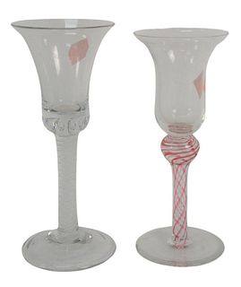 Two Wine Glasses, to include one having red and cotton ribbon twist; along with one having cotton twist with bubbles, height 7 inches. Provenance: 197