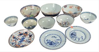 Eleven Piece Lot of Chinese Export to include various bowls and plates [with repairs], largest height 4 inches, diameter 9 1/2 inches. Provenance: Fro