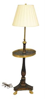 Dreyfous Registered Bridgelux Chinoiserie Floor Lamp Table having adjustable height with gilt metal mounts on gilt metal paw feet, shaft marked Dreyfo