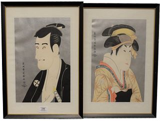 Group of Six Japanese Woodblock Prints to include 3 scenes by Torii Kiyonaga, along with 3 portraits of Japanese figures, image 9 1/2" x 15".