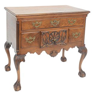 Custom Chippendale Style Mahogany Lowboy, Philadelphia style, set on carved legs with ball and claw feet, signed Eric Jacobsen, 1996, Irion Company Fu