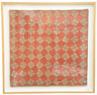 American Baby Crib Cotton Quilt, red diamond square pattern, frame size 36" x 36" x 1 1/2"; image size 32" x 33".