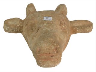 Early Carved Stone Head of a Bull, possibly Roman or Egyptian with large almond shaped eyes and defined muzzle, height 22 inches.