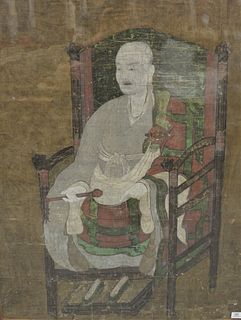 Large Framed Rare Sino-Korean Monastic Portrait of "Yuan Chiao Kuo Shih Chih Hsiang" ink and oil on silk, circa 14th/15th centuries or later, having R