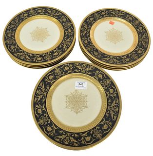 Set of Twelve Selb Service Plates with black and gilt border, marked Heinrich and Company, diameter 11 inches.