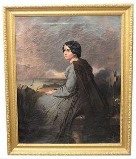 Continental School (late 19th/early 20th Century), portrait of a girl with landscape, oil on canvas, unsigned, 36" x 29 1/4".