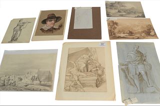 Group of Twelve Sketches and works on paper, 19th century, some inscribed to the edges, largest 11" x 9 1/4". Provenance: Estate of Dr. Thomas & Alice
