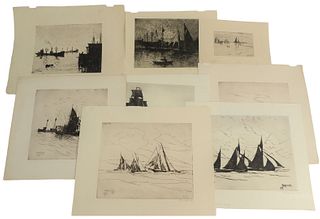 Group of Sixteen Phillip Little Etchings of marine and coastal views, most signed and titled in pencil, largest sheet 14" x 16 1/2".