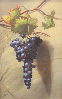 Attributed to Andrew John Henry Way (American, 1826-1888) Pair of Still Lives, hanging green grapes and hanging purple grapes, oil on relined canvas, 