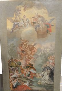 Modello Transfer Sketch with Gridding, oil on canvas, possibly Apotheosis St. Ignatius, Saint Nicholas Rescuing Adeodatus, old master with painted arc