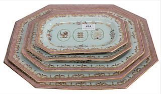 Five Piece Nest of Chinese Export Armorial Porcelain Serving Trays, Qing Dynasty, Qianlong period, each painted with the Arms of Ludlow and with the i