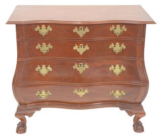 Irion Company Custom Mahogany Massachusetts Style Chest, with bombay case on ball and claw feet, height 34 1/2 inches, width 32 inches, length 19 inch