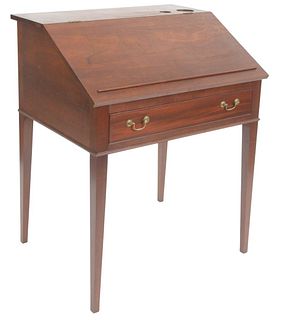 Irion Company Furniture Makers Federal Style Cherry Clerks Desk signed "Made By Michael Taylor," October 2002, , height 41 inches, width 37 inches.