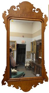Pair of Tiger Maple Chippendale Style Mirrors attributed to Irion Company, height 46 inches, width 24 inches.