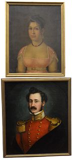 Two Framed Portraits to include a 19th century portrait of a man wearing a military suit, possibly Louis Severe Belloni, oil on wax lined canvas, unsi