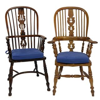 Two English Windsor Armchairs, on turned legs, 18th century, height of each 42 inches. Provenance: Collection from Mr. and Mrs. Fowler, West Hartford,