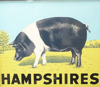 American Silk Screened Metal Hampshires Pig Sign, circa 1920, height 42 inches, width 4 feet.