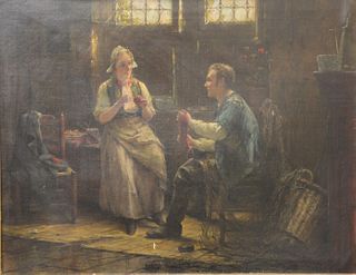 Edward Antoon Portielje (Belgian, 1861 - 1949), The Courting, oil on canvas, signed lower left "Edward Portielje", 20 3/4" x 24 3/4". Provenance: The 