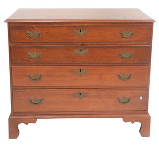 Chippendale Cherry Four Drawer Chest on bracket feet, circa 1770, (replaced feet), height 34 1/2 inches, top 20" x 40 1/4".