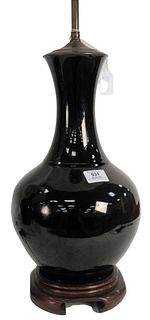 Black Mirror Chinese Bottle Vase Lamp, height 15 inches.