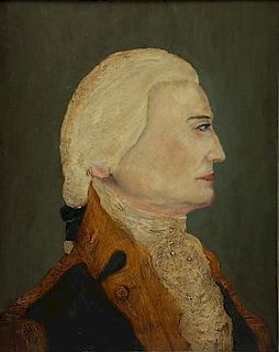 Primitive 19th C. Oil on Wood Panel Portrait of