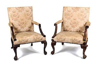 * A Near Pair of George II Library Chairs Height 38 1/4 inches.