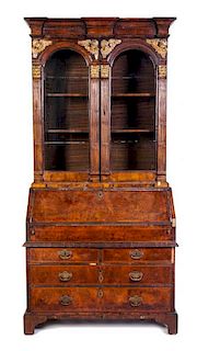 * A George II Parcel Gilt Walnut Secretary Bookcase Height 90 x width 44 x depth 24 1/2 inches.